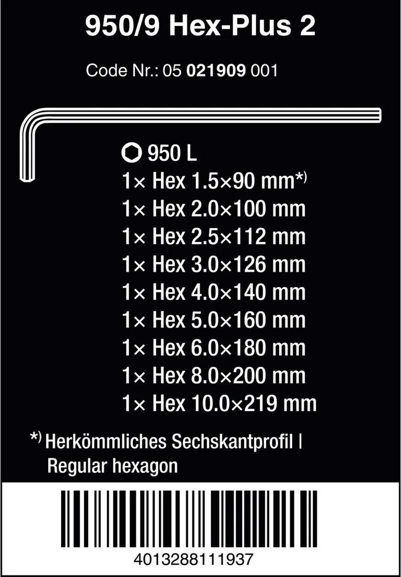 05021909001 9-delige Inbussleutelset - 1,5-10mm de Wera, Kleurloos – image du produit
