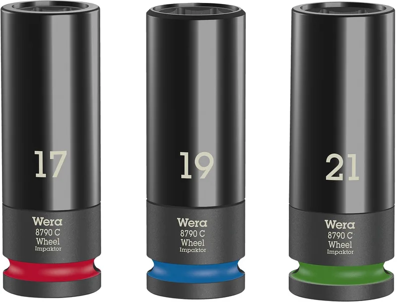 5004595001 3-delige Wheel Impaktor Dopsleutelset 1 - 85mm - 1/2'' van Wera, Kleurloos – productafbeelding