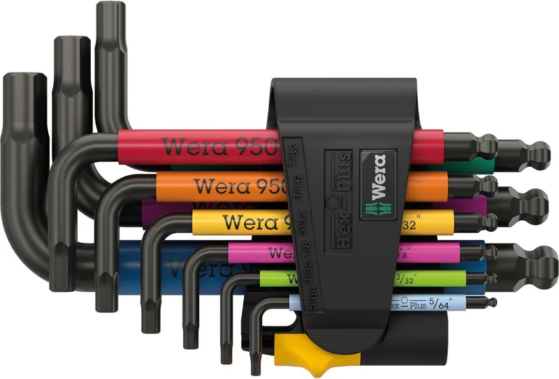 950/9 Hex-Plus Multicolour Imperial 3 Inbus Haakse schroevendraaierset 5/64 inch, 3/32 inch, 1/8 inch, 5/32 inch by Wera, Kleurloos – product image