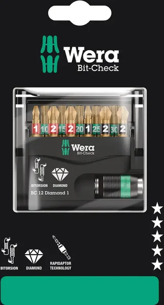 Bit-Check 12 Diamond 1 SB 05136392001 Bit-Set 1/4 (6.3 mm) inkl. Bithalter by Wera – product image 1 of 2