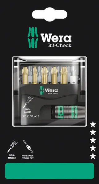 Bit-Check 12 Wood 1 SB 05136390001 Bit-Set 1/4 (6.3 mm) inkl. Bithalter de Wera – image du produit 1 sur 2