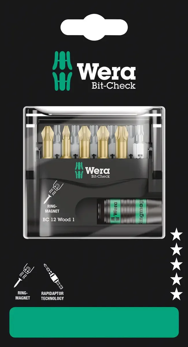 Bit-Check 12 Wood 1 SB 05136390001 Bit-Set 1/4 (6.3 mm) inkl. Bithalter de Wera – image du produit 1 sur 2