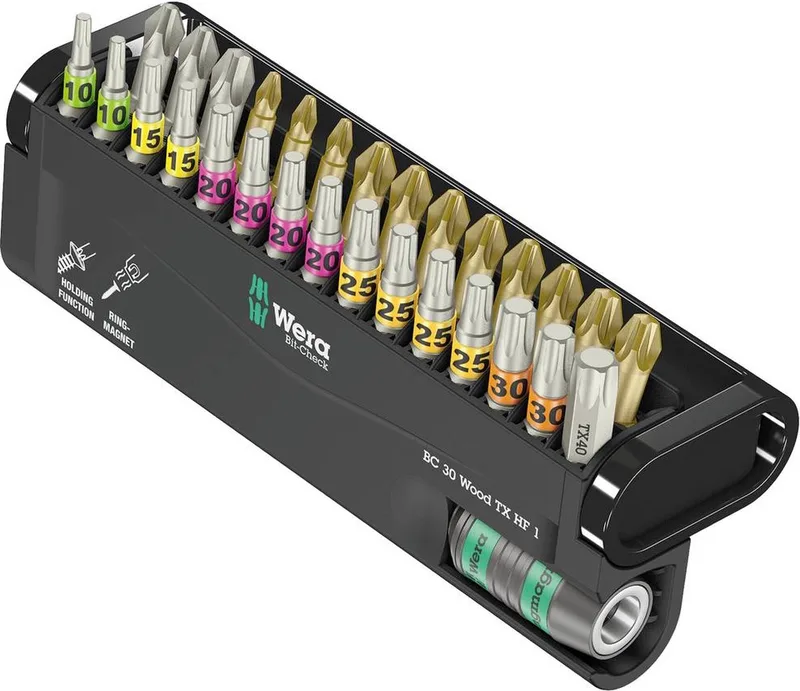 Bit-Check 30 Wood TX HF 1 05057436001 Bitset 30-delig Torx, Kruiskop Phillips, Kruiskop Pozidriv van Wera – productafbeelding 1 van 6