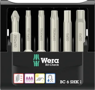 Bit-Check 6 SHK 1 SB 05073631001 Bit-Set 6teilig Kreuzschlitz Phillips, TORX, Innen-Sechskant by Wera – product image 2 of 2
