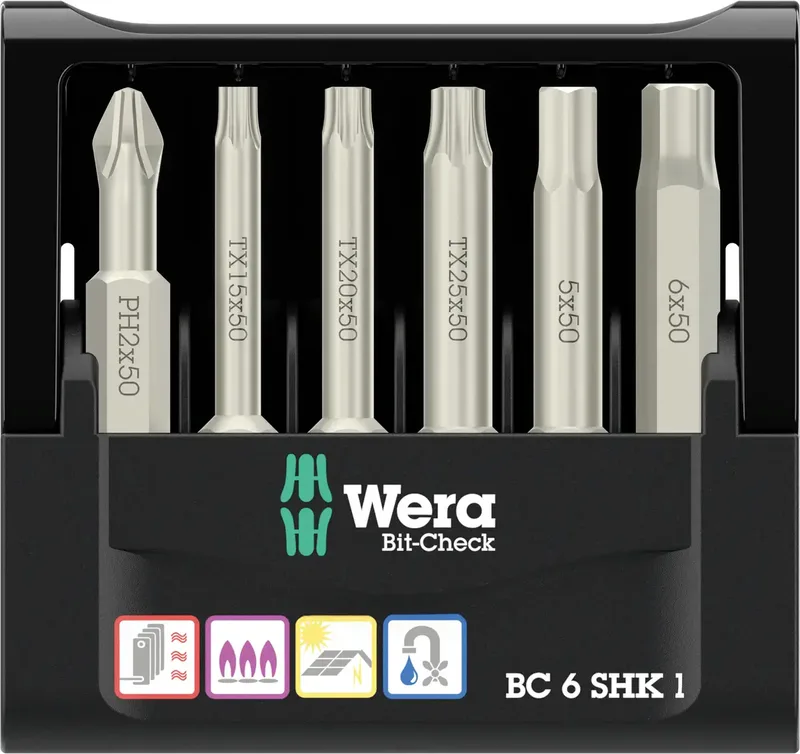 Bit-Check 6 SHK 1 SB 05073631001 Bit-Set 6teilig Kreuzschlitz Phillips, TORX, Innen-Sechskant by Wera – product image 2 of 2