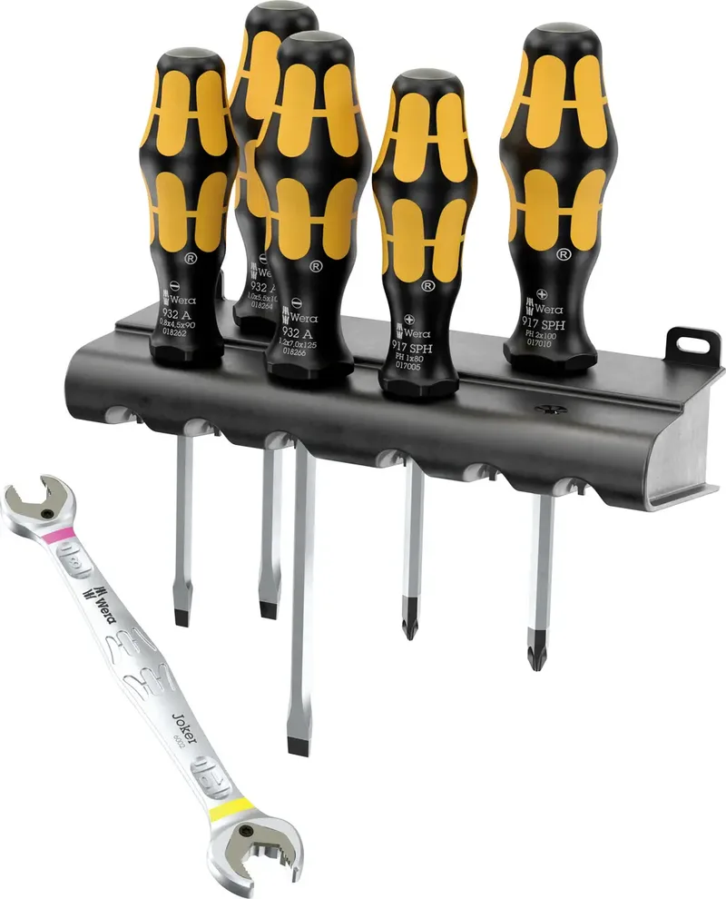 Joker Werkstatt, Universal Schraubmeißel + Doppelmaulschlüssel-Set Klingenbreite: 4.5 mm, 5.5 mm, 7 mm Klingenlänge: 80 mm, 90 mm, 100 mm, 125 mm von Wera – Produktbild 1 von 2
