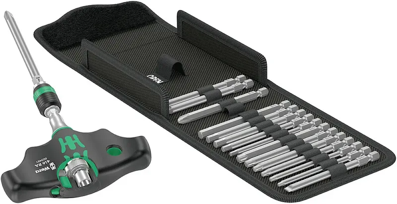 Kraftform Kompakt 400 RA Set Imperial 1 Bit-Schraubendreher 17teilig Kreuzschlitz Phillips, TORX, Innen-Sechskant, Innen-Vierkant (Robertson), Schlitz von Wera – Produktbild 1 von 2