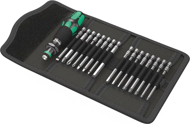 Kraftform Kompakt 60 05051042001 Bitset 17-delig Plat, Kruiskop Phillips, Kruiskop Pozidriv, Torx BO, Binnen-vierk de Wera – image du produit