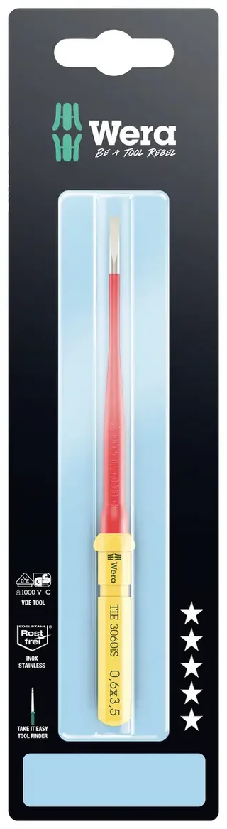 Kraftform Kompakt VDE 3060 iS 0,6x3,5x157mm TIE SB Elektriker Schlitz Wechselklinge 3.5 mm 3.5 mm 157 mm de Wera – image du produit 1 sur 2