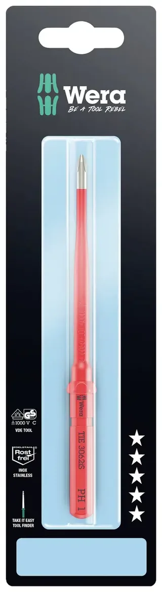 Kraftform Kompakt VDE 3062 iS PH 1 x 157 mm TIE SB pour électricien cruciforme Lame interchangeable PH 1 157 mm de Wera – image du produit 1 sur 2