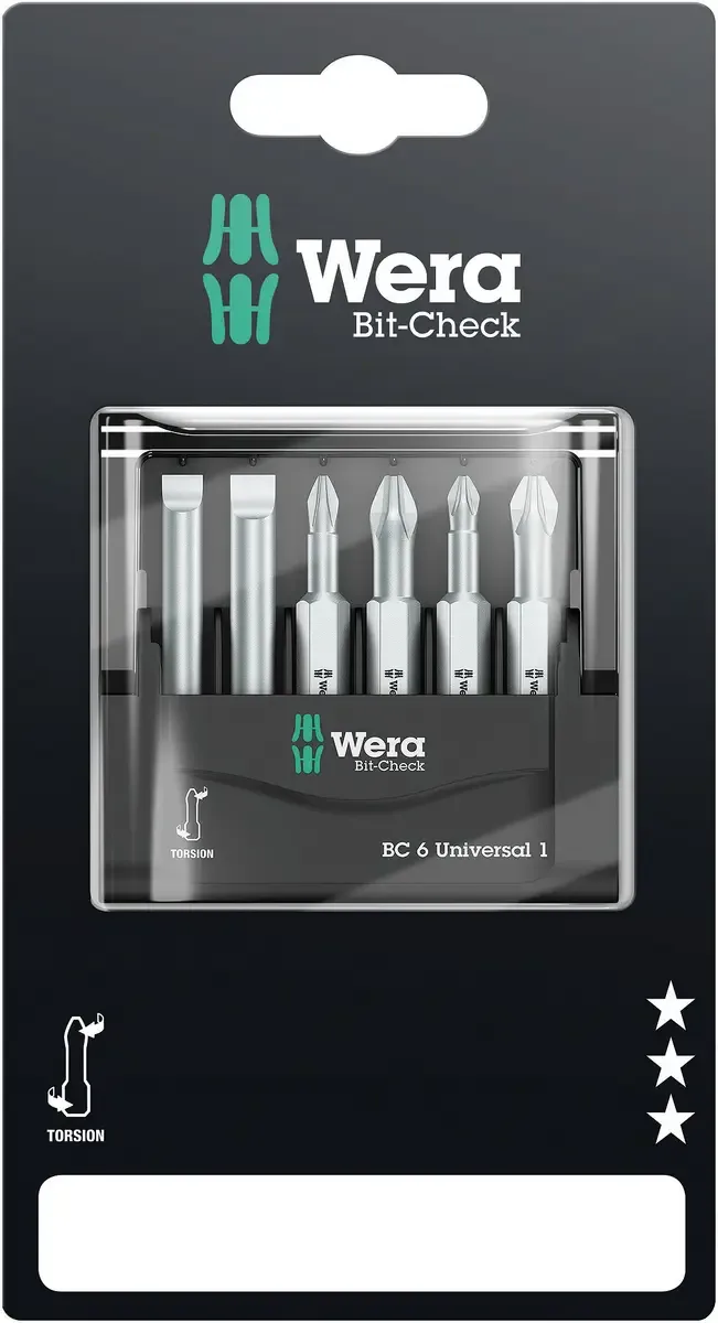 Mini-Check, 50 mm, 05073635001 Bit-Set 6teilig Schlitz, Kreuzschlitz Phillips, Kreuzschlitz Pozidriv by Wera – product image