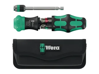 Schraubendreher Kraftform Kompakt 20 RA-R mit Tasche, (Set), im Griff integrierte Ratsche, Farbkennzeichnung, inkl. Gürteltasche van Wera, Groen, Zwart – productafbeelding 1 van 5