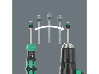 Schraubendreher Kraftform Kompakt 20 RA-R mit Tasche, (Set), im Griff integrierte Ratsche, Farbkennzeichnung, inkl. Gürteltasche van Wera, Groen, Zwart – productafbeelding 5 van 5