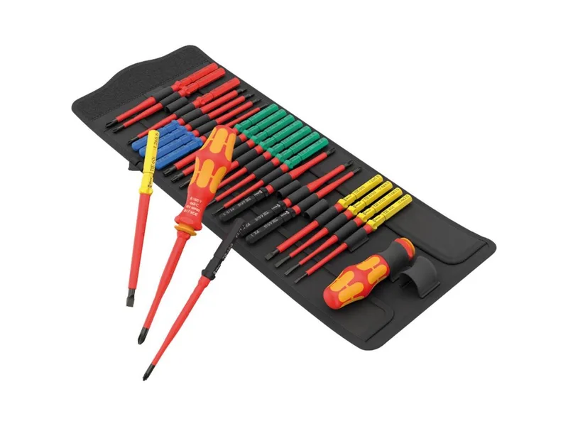 Schraubendreher Kraftform Kompakt VDE Big Pack 1, (Set, 26-tlg), Wechselklingen Set, 2x Kraftform Handhalter 817 in robuster Falttasche van Wera, Zwart – productafbeelding 1 van 5