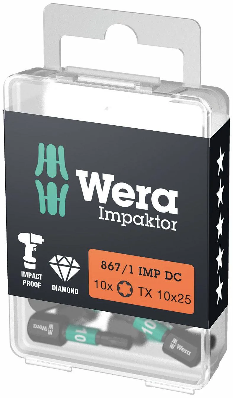 TX10 x 25mm Impaktor DC TORX® Bit (10 stuks) - 867/1 - 05057628001 fra Wera – produktbillede