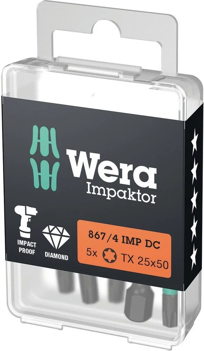 TX40 x 50mm Impaktor DC TORX® Bit (5 stuks) - 867/4 - 05057667001 von Wera – Produktbild