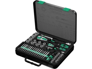 Umschaltknarre Wera 8100 SA/SC 2 Zyklop Speed-Knarrensatz 43 tlg (Set), metrisch, 1/4 und 1/2 Zoll, im stabilen Metallkoffer fra Wera, Grøn, Sort – produktbillede 1 af 5
