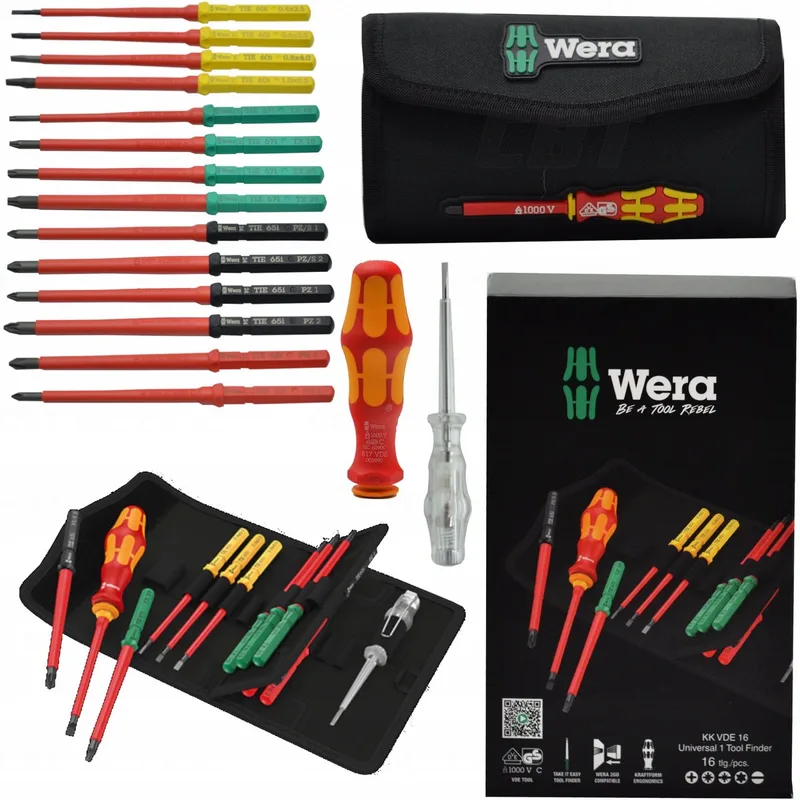 VDE Schroevendraaierset met 14 Wisselbits en Spanningsmeter de Wera, Jaune – image du produit