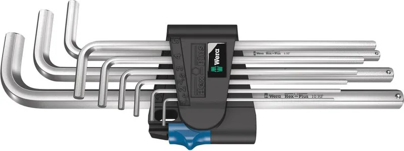 Wera 05022130001 950/9 L Hex-Plus HF 1 Stiftsleutelset, metrisch, verchroomd, met vasthoudfunctie, 9‑delig fra Wera – produktbillede