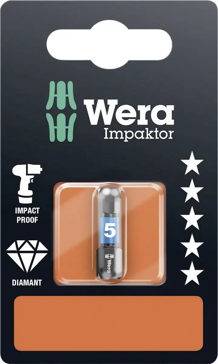 Wera 05073905001 840/1 IMP DC Impaktor Bits SB SiS Sechskant-Bit Antrieb: 1/4 (6.3 mm) Abtrieb: Innen-Sechskant 5 mm 25 mm de Wera – image du produit
