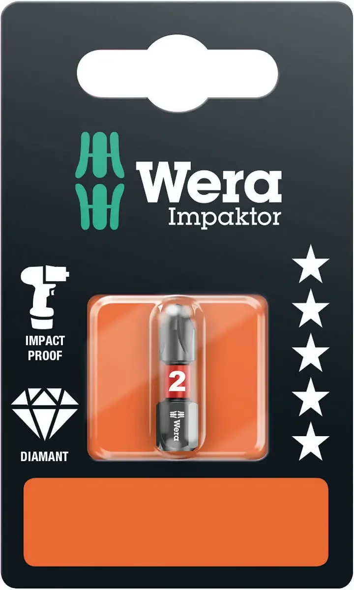 Wera 05073916001 851/1 IMP DC SB SiS Kreuzschlitz-Bit Antrieb: 1/4 (6.3 mm) Abtrieb: Kreuzschlitz Phillips PH 2 25 mm von Wera – Produktbild