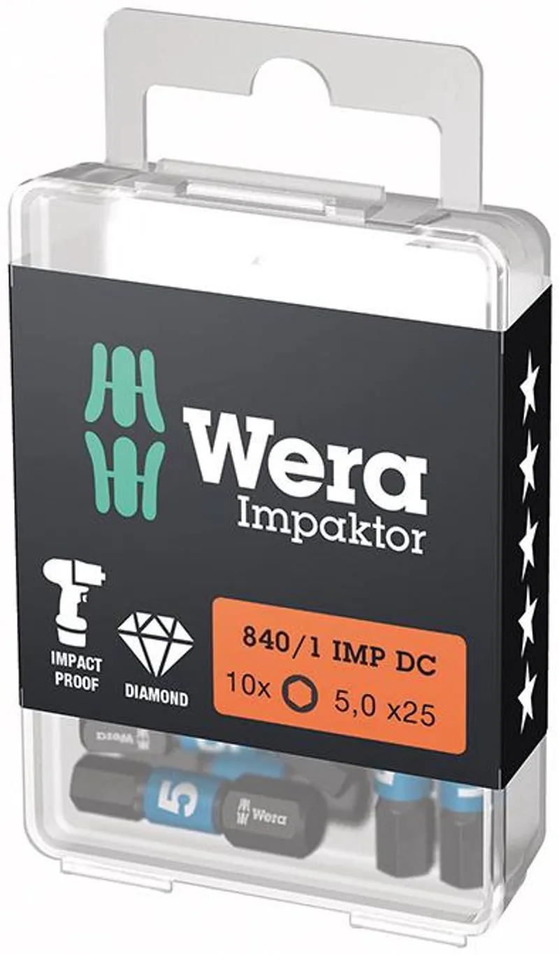 Wera 10x Bit 840/1 IMP DC 5 mm Lengte 25 mm 1/4" C6.3 Slagmo... von Wera – Produktbild