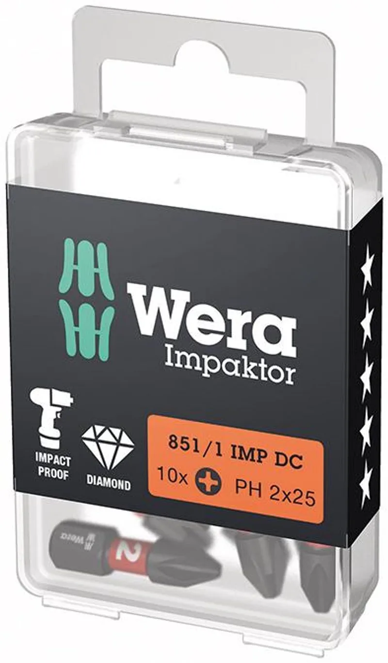 Wera 10x bit 851/1 IMP DC PH2 Lengte 25 mm 1/4" C6.3 Slagmoe... von Wera – Produktbild