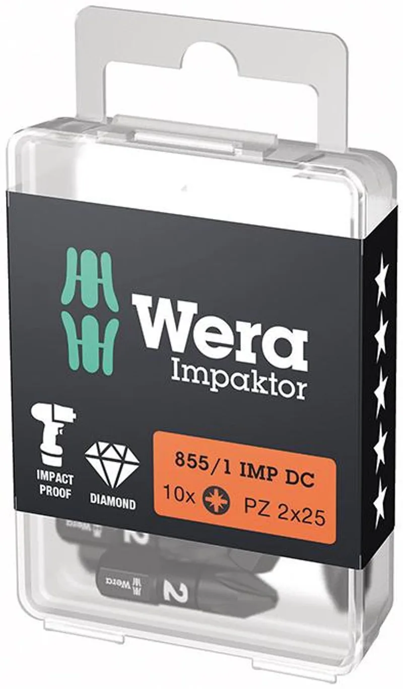 Wera 10x Bit 855/1 IMP DC PZD2 Lengte 25 mm 1/4" C6.3 Slagpi... by Wera – product image