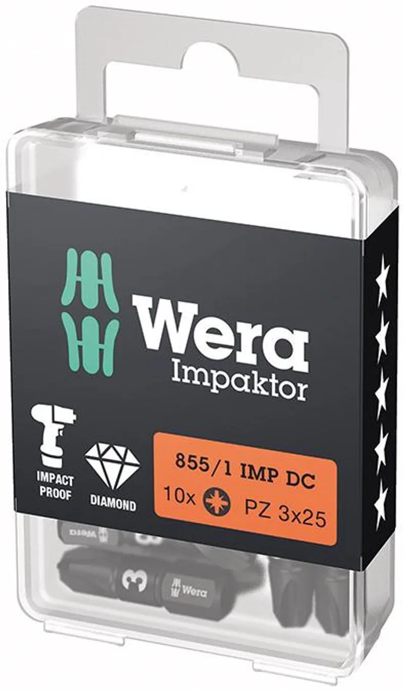 Wera 10x Bit 855/1 IMP DC PZD3 Lengte 25 mm 1/4" C6.3 Slagmo... von Wera – Produktbild