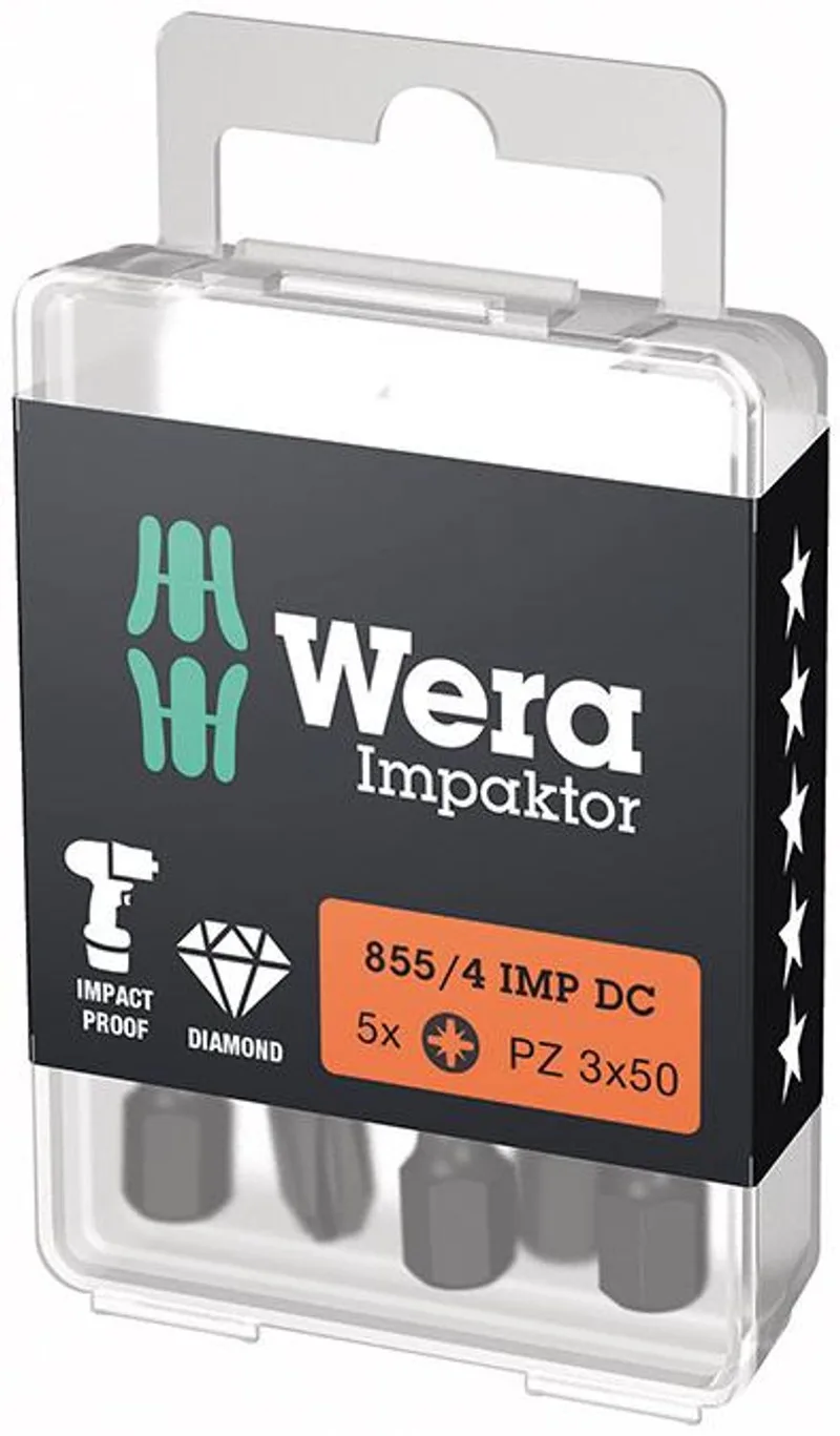 Wera 5x bit 855/4 IMP DC PZD3 Lengte 50 mm 1/4" E6.3 Slagmoe... fra Wera – produktbillede