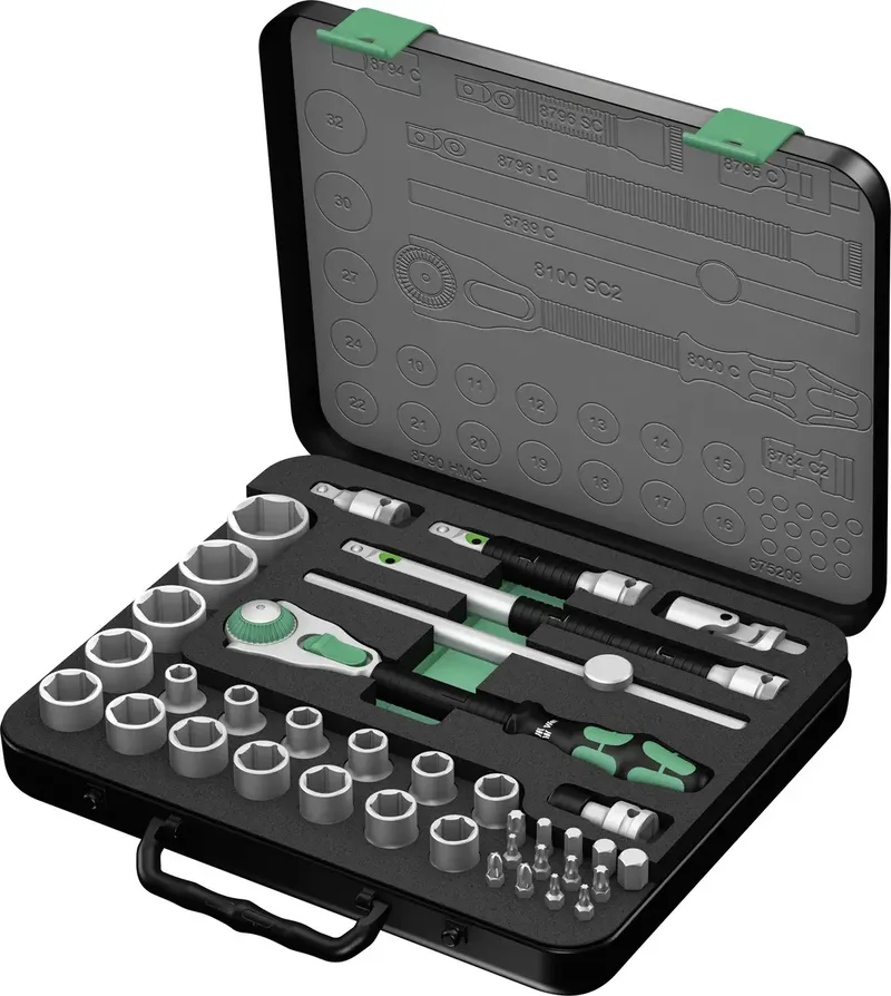 Wera 8100 SC 2 Zyklop Steckschlüsselsatz metrisch 1/2 (12.5 mm) 37teilig 05003645001 de Wera – image du produit
