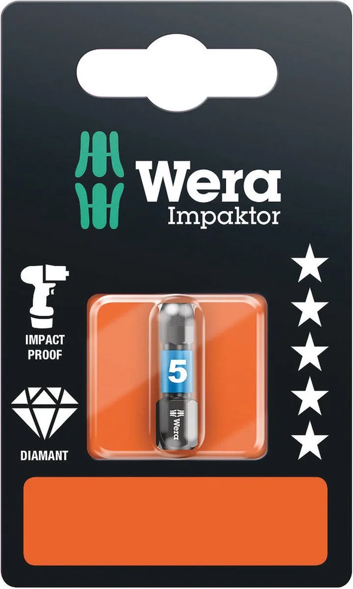 Wera 840/1 IMP DC Impaktor Bits SB SiS Inbus-bit 6 mm Gereedschapsstaal Gelegeerd, Diamant gecoat D 6.3 1 stuk(s) de Wera – image du produit