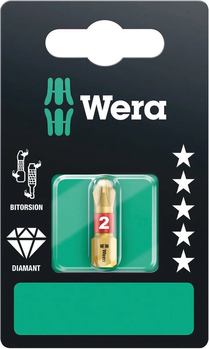 Embout cruciforme PH 2 Wera 05073335001 Acier à outils revêtement diamanté, allié Forme (embouts): D 6.3 2 pc(s) de Wera – image du produit