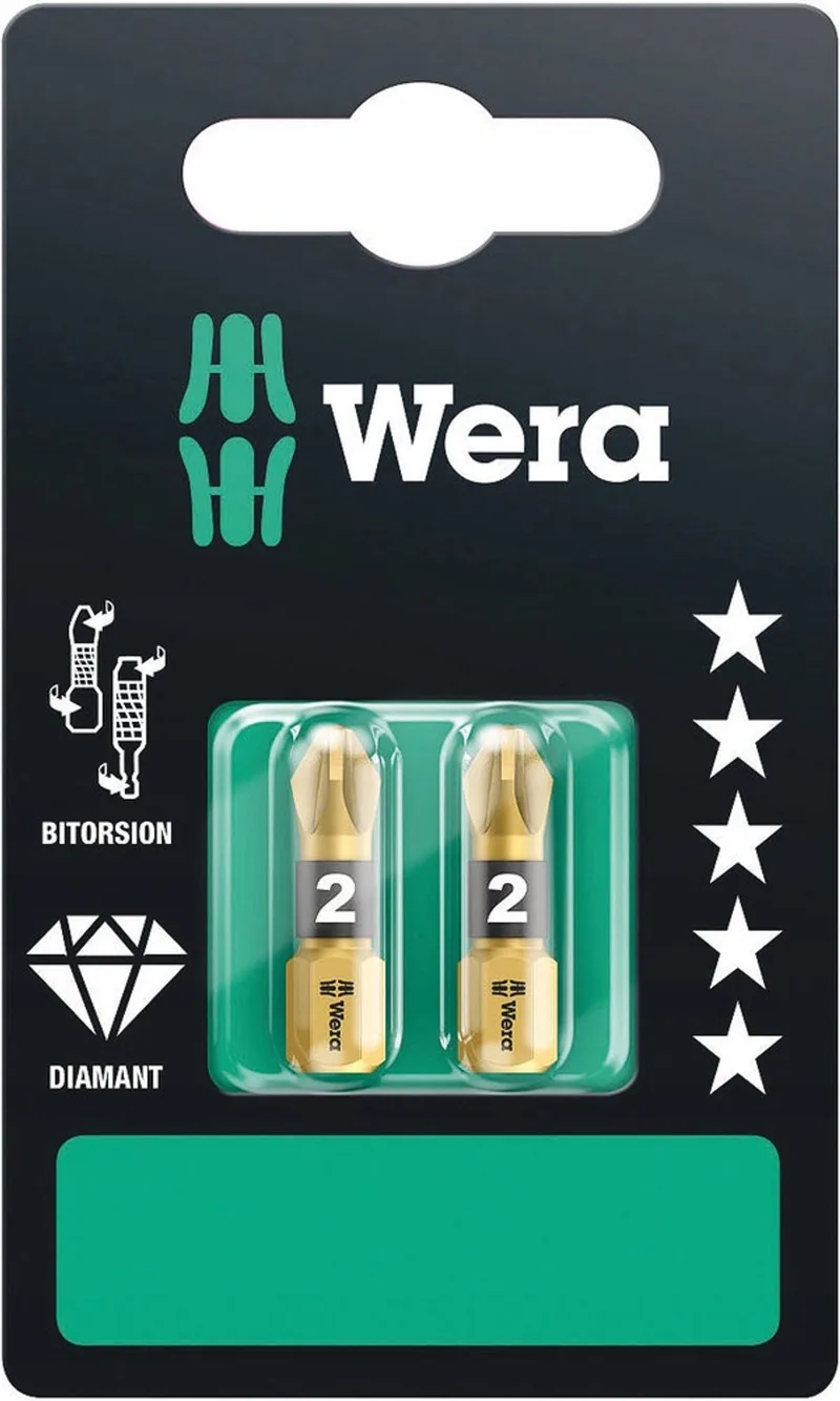 Wera 05073339001 855/1 BDC SB SiS Kreuzschlitz-Bit Antrieb: 1/4 (6.3 mm) Abtrieb: Kreuzschlitz Pozidriv PZ 2 25 mm von Wera – Produktbild