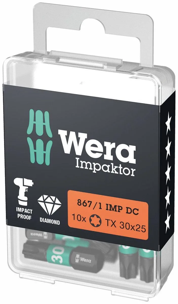 Wera 867/1 Impaktor DC TORX® Bit TX30 x 25mm - 10 stuks - 05057626001 von Wera – Produktbild