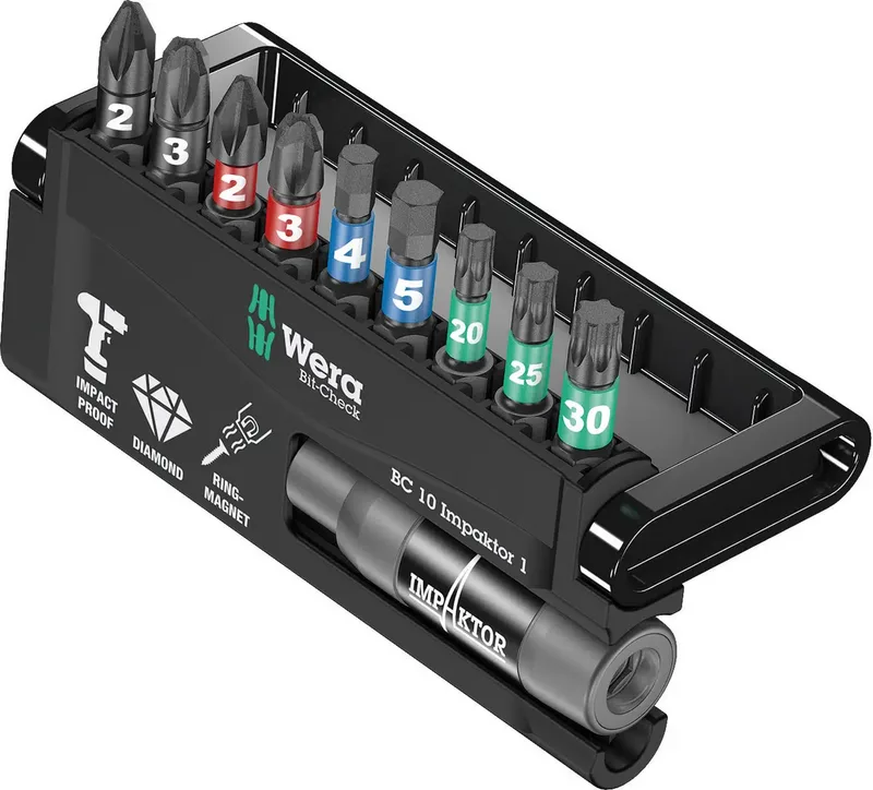 Wera 8740/51/55/67-9/IDC Impaktor Bit-Check 05057680001 Bit-Set 10teilig Kreuzschlitz Phillips, Kreuzschlitz Pozidriv, Innen-TORX, Innen-Sechskant by Wera – product image