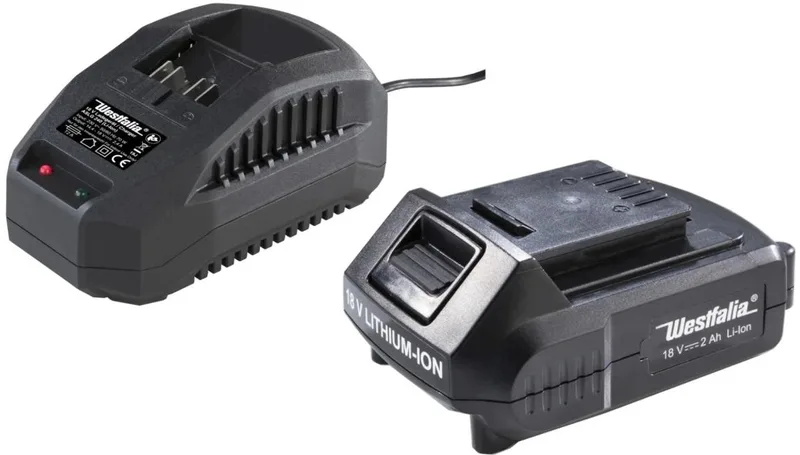 startset 3 18 Volt Lithium-ion: Accu 2,0 Ah A2AH18 + Snellader 2,4 A ALG240 met 60 min laadtijd by Westfalia – product image