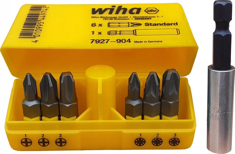 Bitset 7-delig PH/PZ 25mm 1/4" Tresor Geel by Wiha – product image