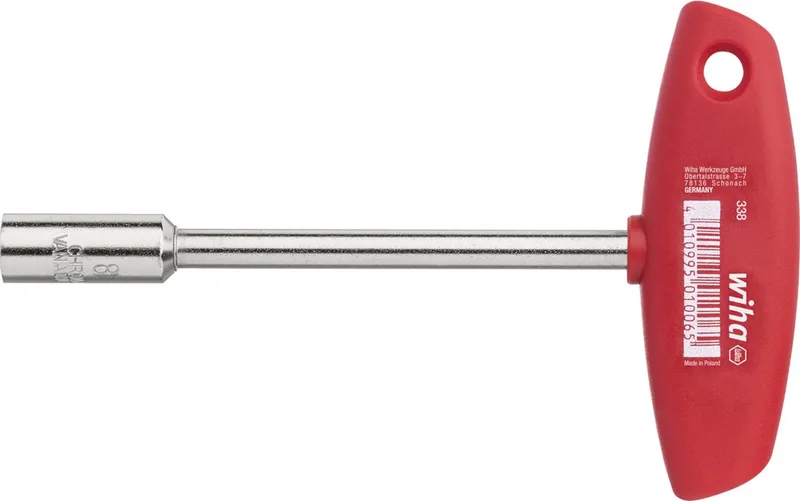 Stiftschlüssel mit Quergriff Vierkant glanzvernickelt 125 mm von Wiha, Rot – Produktbild