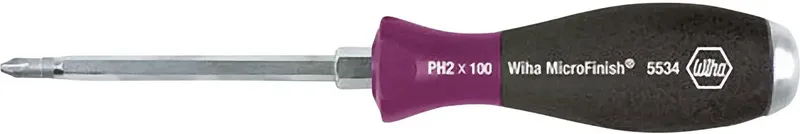 KreuzSchlitzschraubendreher Gr.2x100mm PH Micro-Finish 29150 pour latelier Tournevis cruciforme PH 2 Longueur de la lame: 100 mm DIN ISO 8764 de Wiha – image du produit