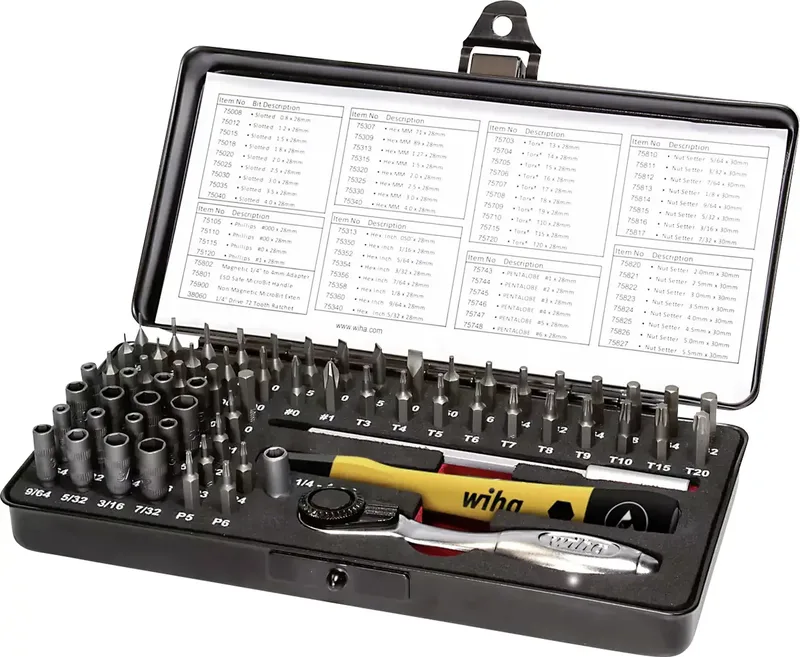 Micro-bitset 39971 Bit-Set 65teilig Schlitz, Kreuzschlitz Phillips, Innen-Sechskant, Innen-TORX, Pentalobe, Außen-Sechskant van Wiha – productafbeelding