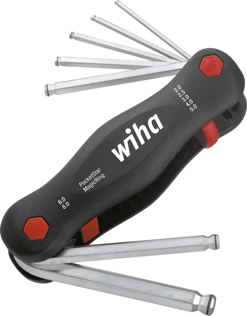 Multitool PocketStar zeskantkogelkop MagicRing 7-delig - 23031 van Wiha, Rood – productafbeelding
