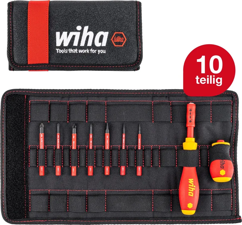 Schroevendraaier en bitset slimVario® Sleufkop, Pozidriv, PlusMin/Pozidriv 10-delig - 41233 de Wiha, Kleurloos – image du produit