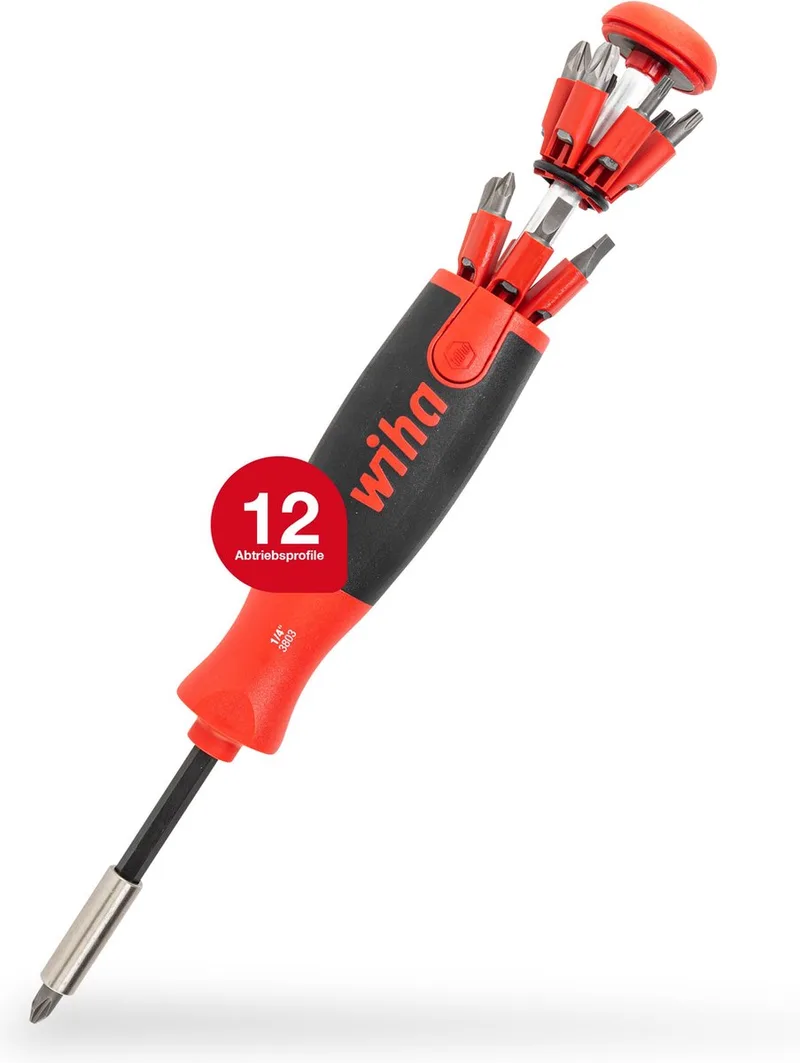 Schroevendraaier met bitmagazijn LiftUp 25 magnetisch assorti met 12 bits, 1/4 in blister - 38605 fra Wiha, Kleurloos – produktbillede
