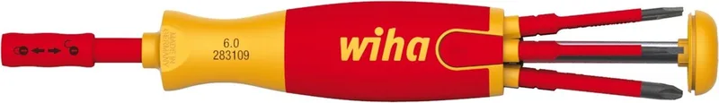 Schroevendraaier met bitmagazijn LiftUp electric Phillips, PlusMin/Pozidriv, sleufkop met 6 slimBits in blister - 38613 van Wiha, Kleurloos – productafbeelding 1 van 6
