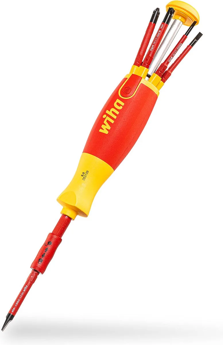 Schroevendraaier met bitmagazijn LiftUp electric sleufkop, Pozidriv, PlusMin/Pozidriv met 6 slimBits in blister - 41235 de Wiha, Kleurloos – image du produit