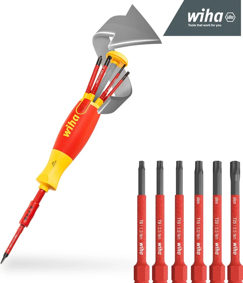 Schroevendraaier met bitmagazijn LiftUp electric TORX® met 6 slimBits. - 41157 van Wiha, Rood – productafbeelding 1 van 5