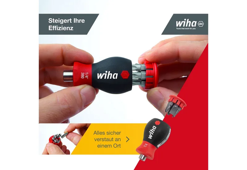 Schroevendraaier met bitmagazijn magnetisch Pozidriv, Phillips met 6 bits, Stubby, 1/4 in blister - 33741 von Wiha, Kleurloos – Produktbild 3 von 5