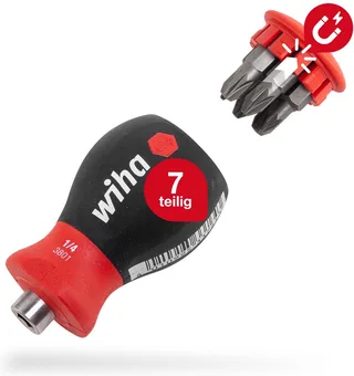 Schroevendraaier met bitmagazijn magnetisch Pozidriv, Phillips met 6 bits, Stubby, 1/4 in blister - 33741 von Wiha, Kleurloos – Produktbild 1 von 5