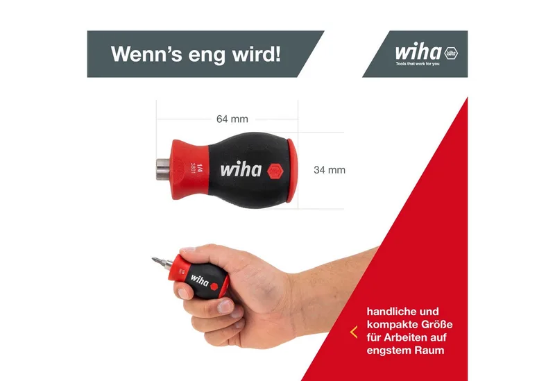 Schroevendraaier met bitmagazijn magnetisch Pozidriv, Phillips met 6 bits, Stubby, 1/4 in blister - 33741 von Wiha, Kleurloos – Produktbild 5 von 5